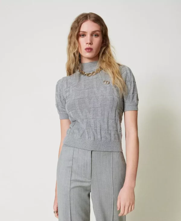 Trui van katoen & cashmere met logo grey