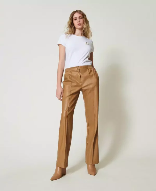 Leather-Like Trousers sandy brown