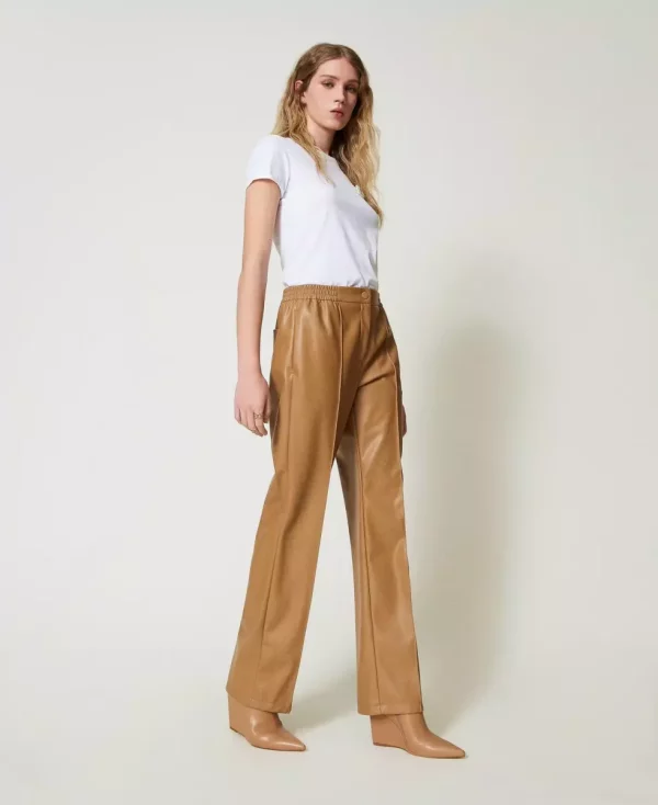 Leather-Like Trousers sandy brown