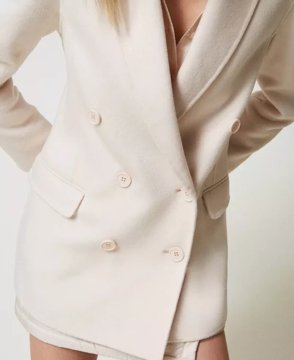 Wool Blend Double Breasted Jacket old white