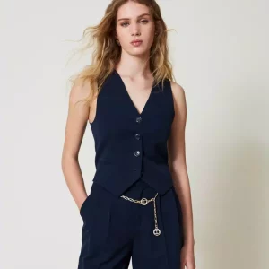 NON WOVEN GILET PINSTRIPE indigo